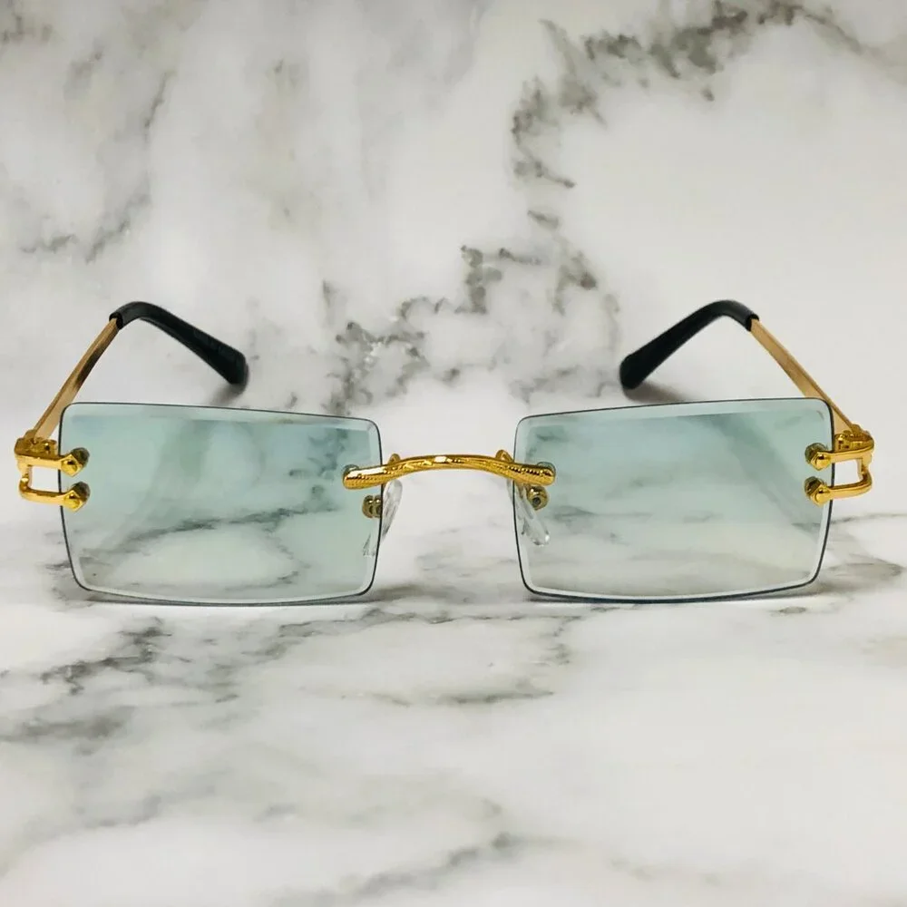 Men Women Sunglasses Square Green Lens Fashion Gold Frame Rapper Icedout Lentes‎
